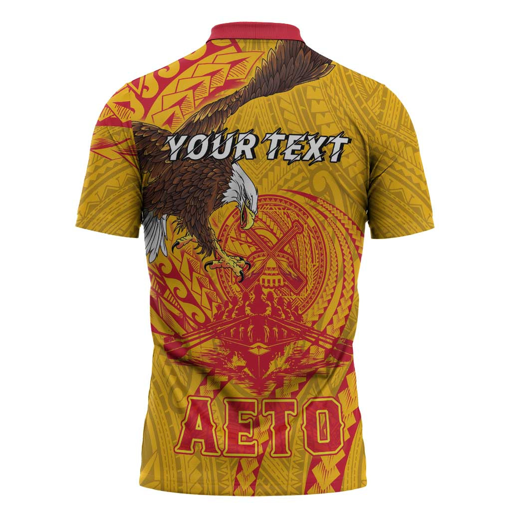 Personalized American Samoa Fautasi Race Zipper Polo Shirt Aeto Pago Pago with Eagle Samoan Tribal Patterns LT03