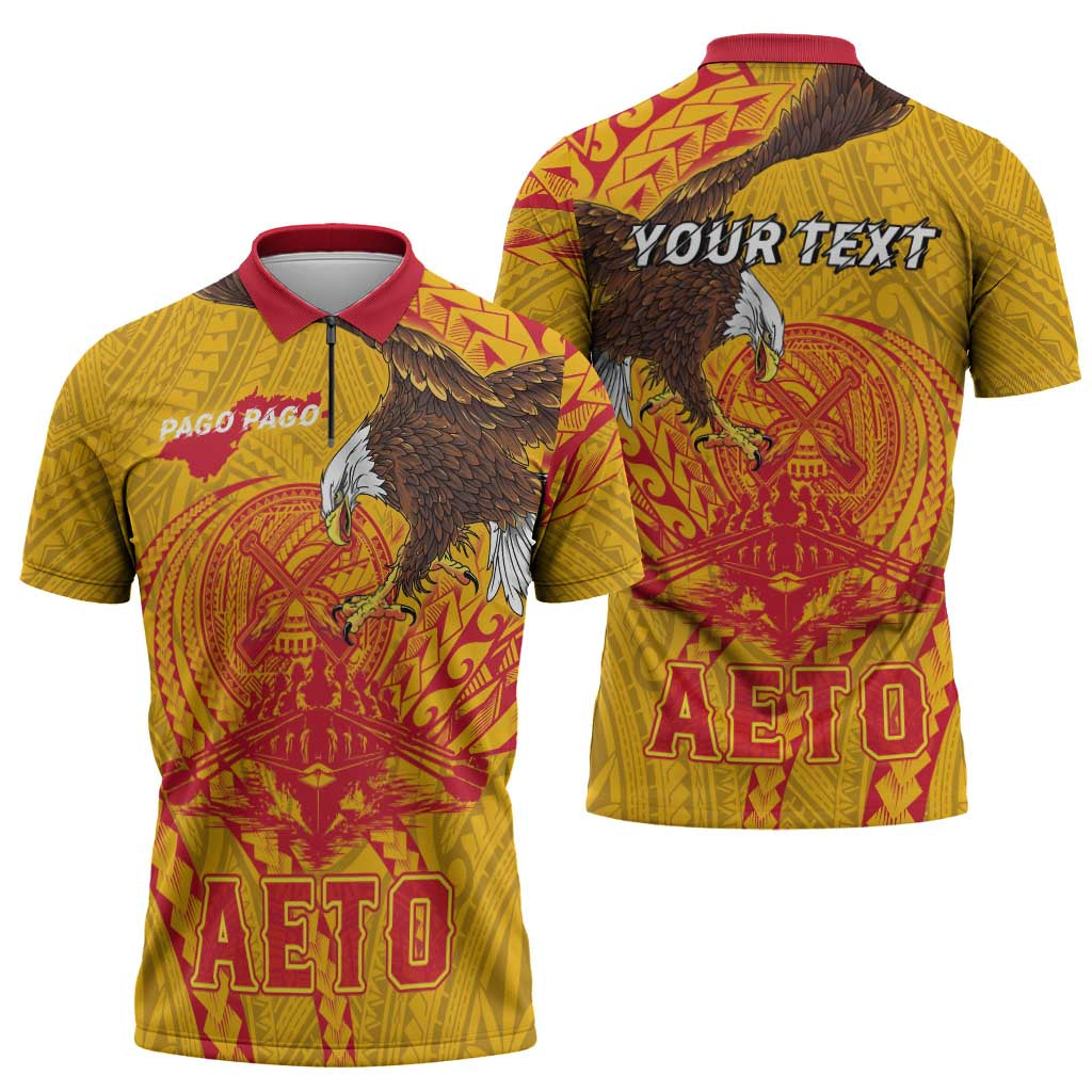 Personalized American Samoa Fautasi Race Zipper Polo Shirt Aeto Pago Pago with Eagle Samoan Tribal Patterns LT03