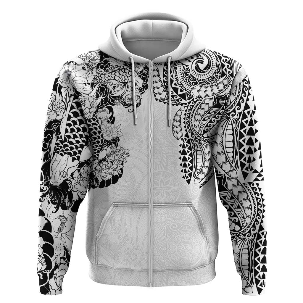 Japanese Irezumi and Hawaiian Polynesian Art Tattoo Zip Hoodie White Color LT03