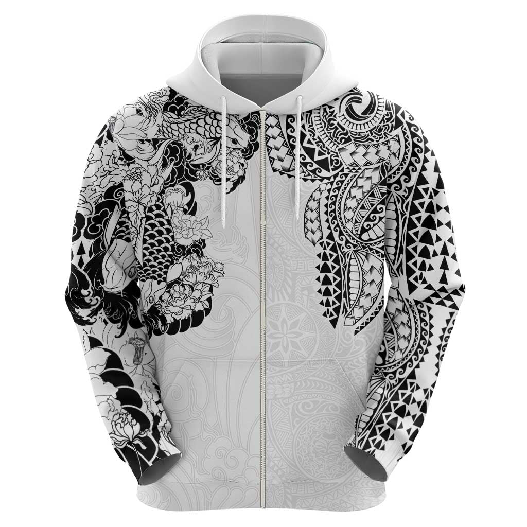 Japanese Irezumi and Hawaiian Polynesian Art Tattoo Zip Hoodie White Color LT03