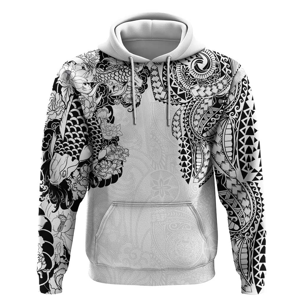 Japanese Irezumi and Hawaiian Polynesian Art Tattoo Zip Hoodie White Color LT03
