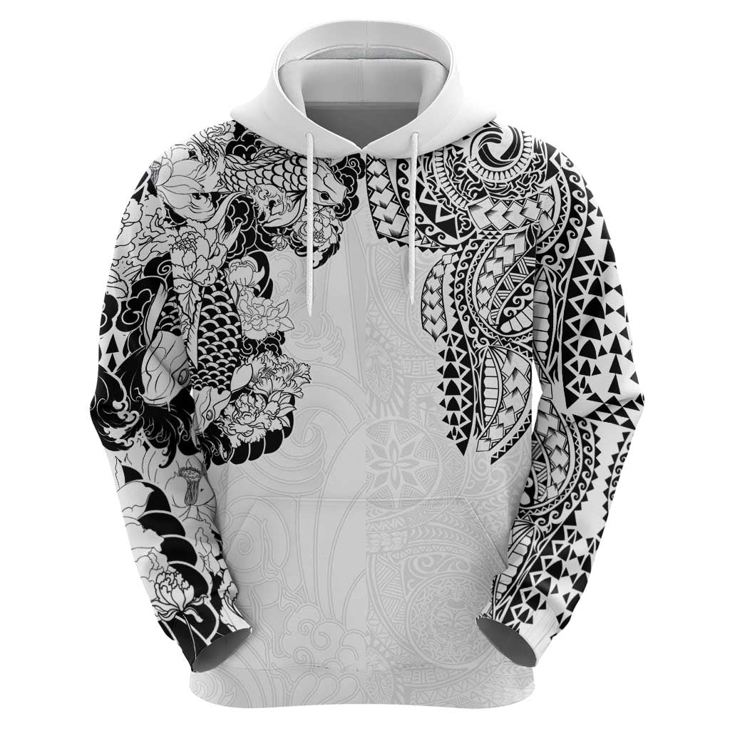 Japanese Irezumi and Hawaiian Polynesian Art Tattoo Zip Hoodie White Color LT03