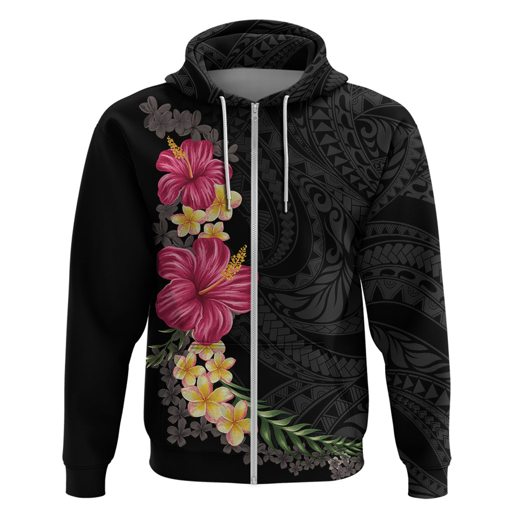 Hawaiian Plumeria and Hibiscus Zip Hoodie Colorful Style LT03