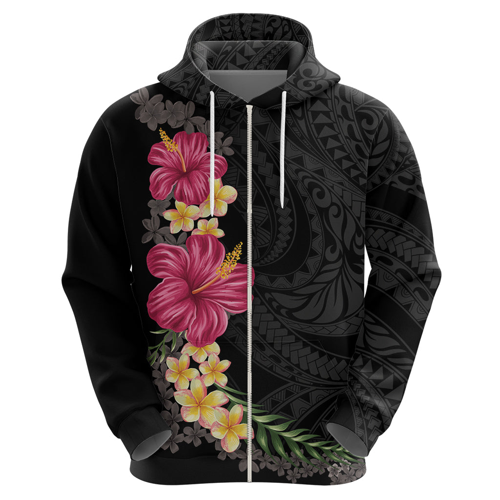 Hawaiian Plumeria and Hibiscus Zip Hoodie Colorful Style LT03