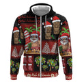Hawaiian Christmas Zip Hoodie - Mele Kalikimaka Island Holiday Vibes - Black Red LT03