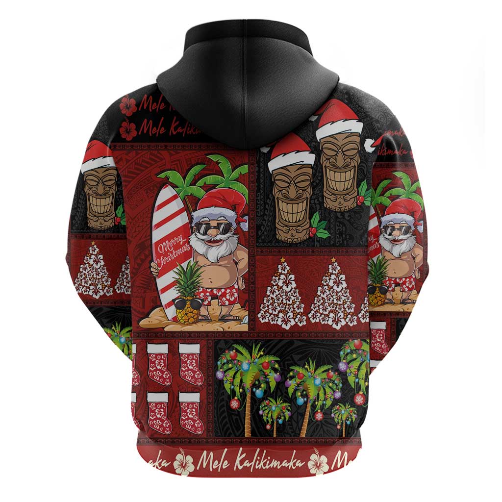 Hawaiian Christmas Zip Hoodie - Mele Kalikimaka Island Holiday Vibes - Black Red LT03