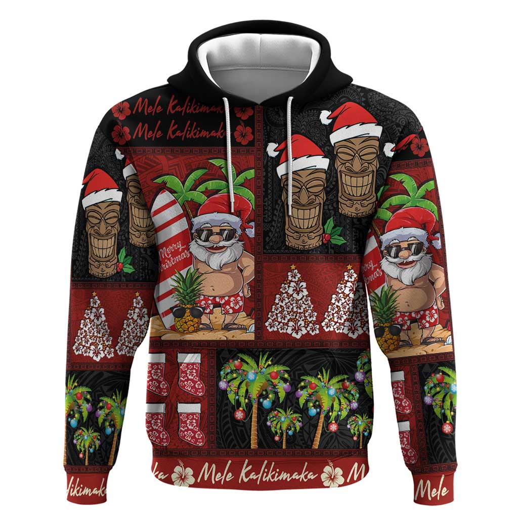 Hawaiian Christmas Zip Hoodie - Mele Kalikimaka Island Holiday Vibes - Black Red LT03