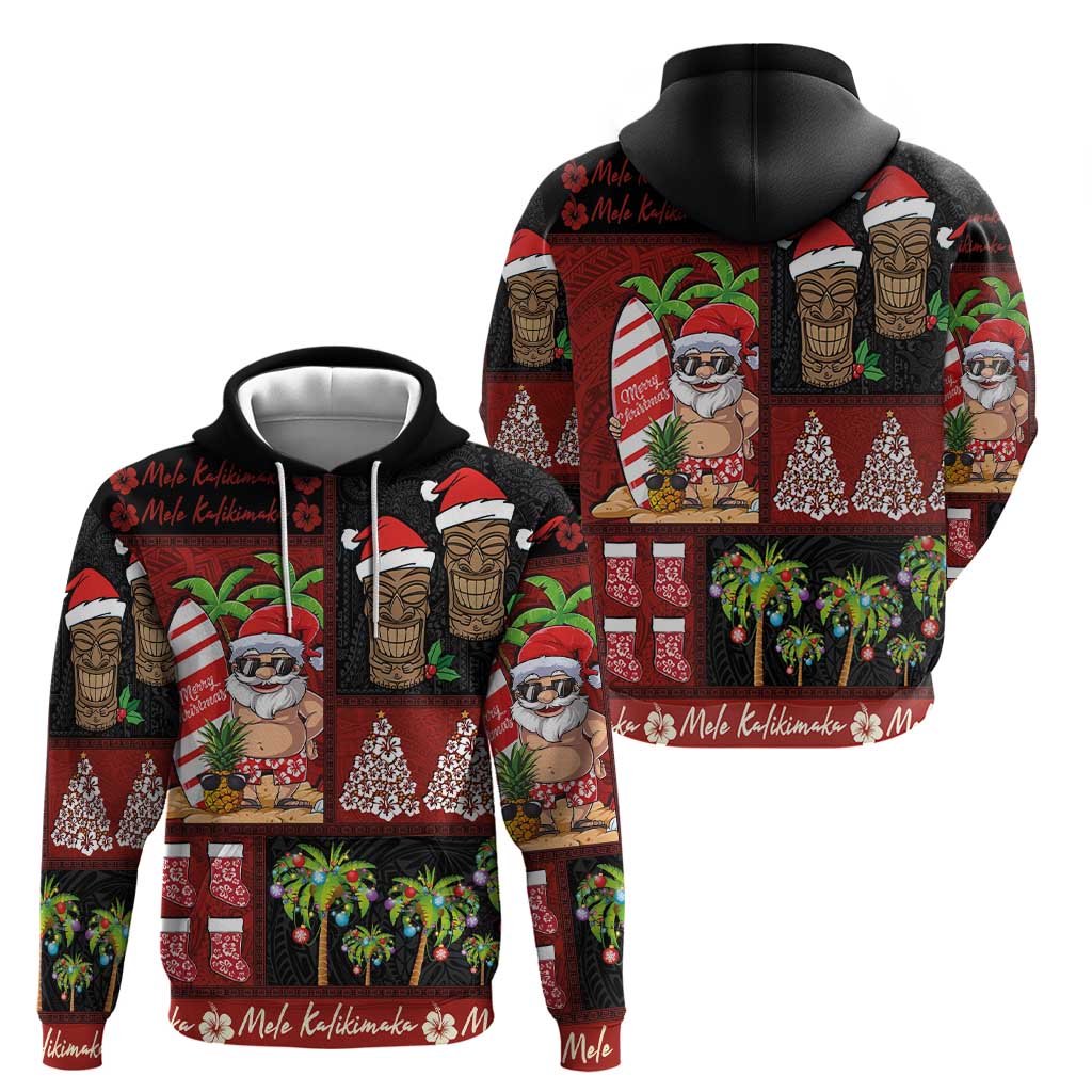 Hawaiian Christmas Zip Hoodie - Mele Kalikimaka Island Holiday Vibes - Black Red LT03