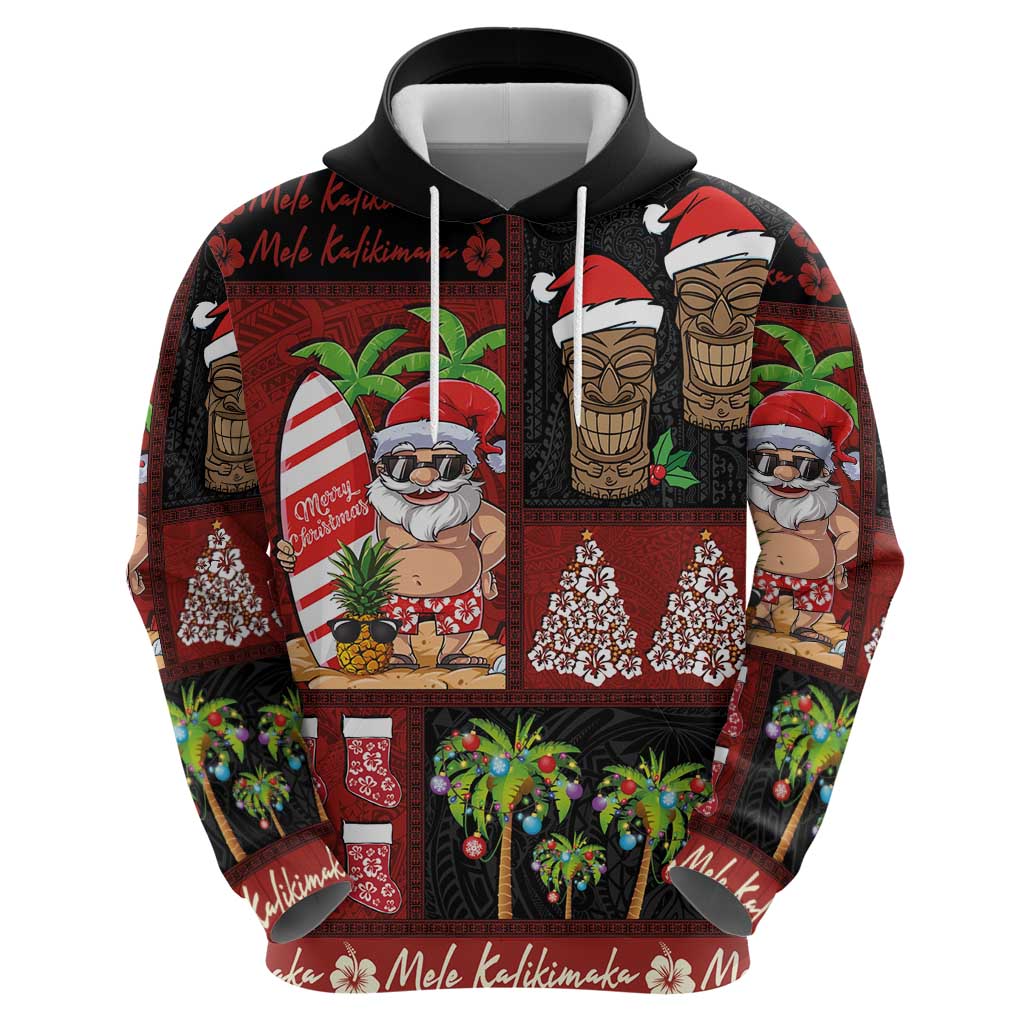 Hawaiian Christmas Zip Hoodie - Mele Kalikimaka Island Holiday Vibes - Black Red LT03