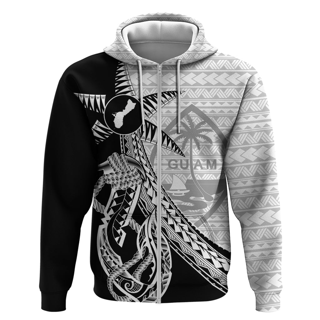 Guam Fish Hook and Palm Tree Zip Hoodie Polynesian Pattern Half Style LT03