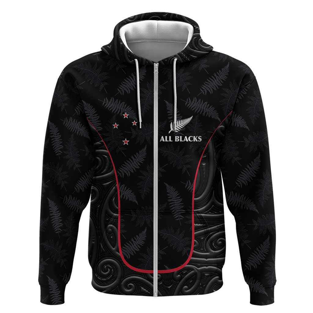 Custom New Zealand Rugby Zip Hoodie Maori All Black Championship 2024 and Silver Fern LT03