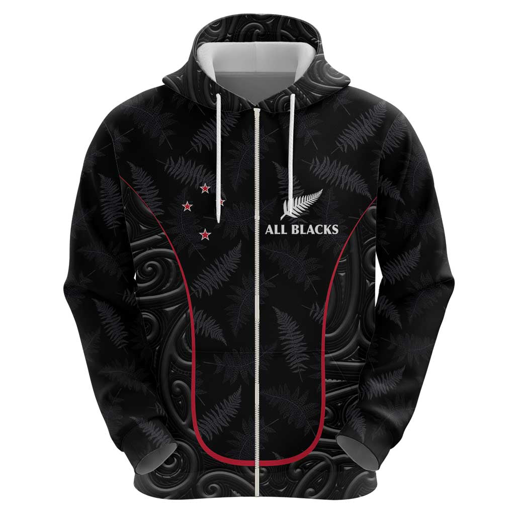 Custom New Zealand Rugby Zip Hoodie Maori All Black Championship 2024 and Silver Fern LT03