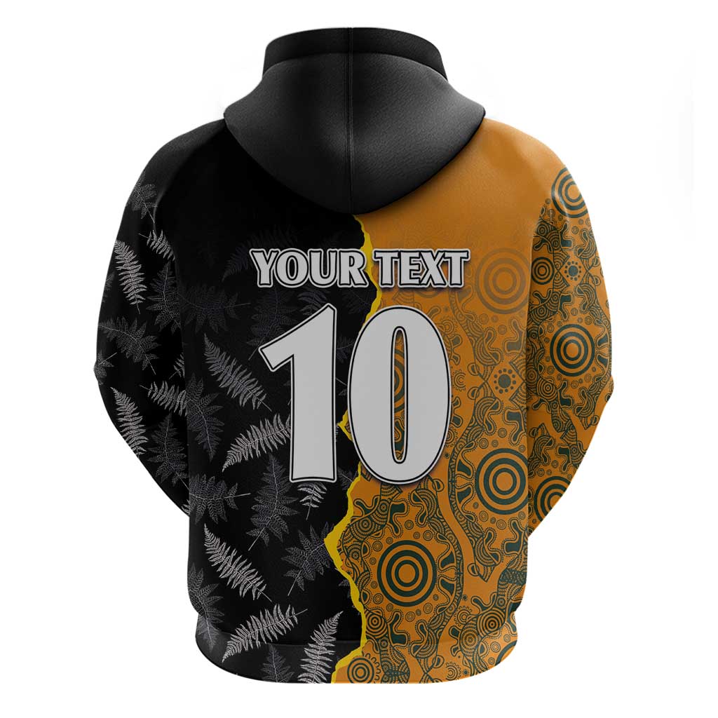 Custom New Zealand and Australia Rugby Championship 2024 Zip Hoodie Maori Warrior and Kangaroo Mascot with Fern Aboriginal LT03