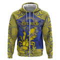 Personalised Niue The Rock Zip Hoodie Niuean Crab Hiapo Pattern Blue Version LT05