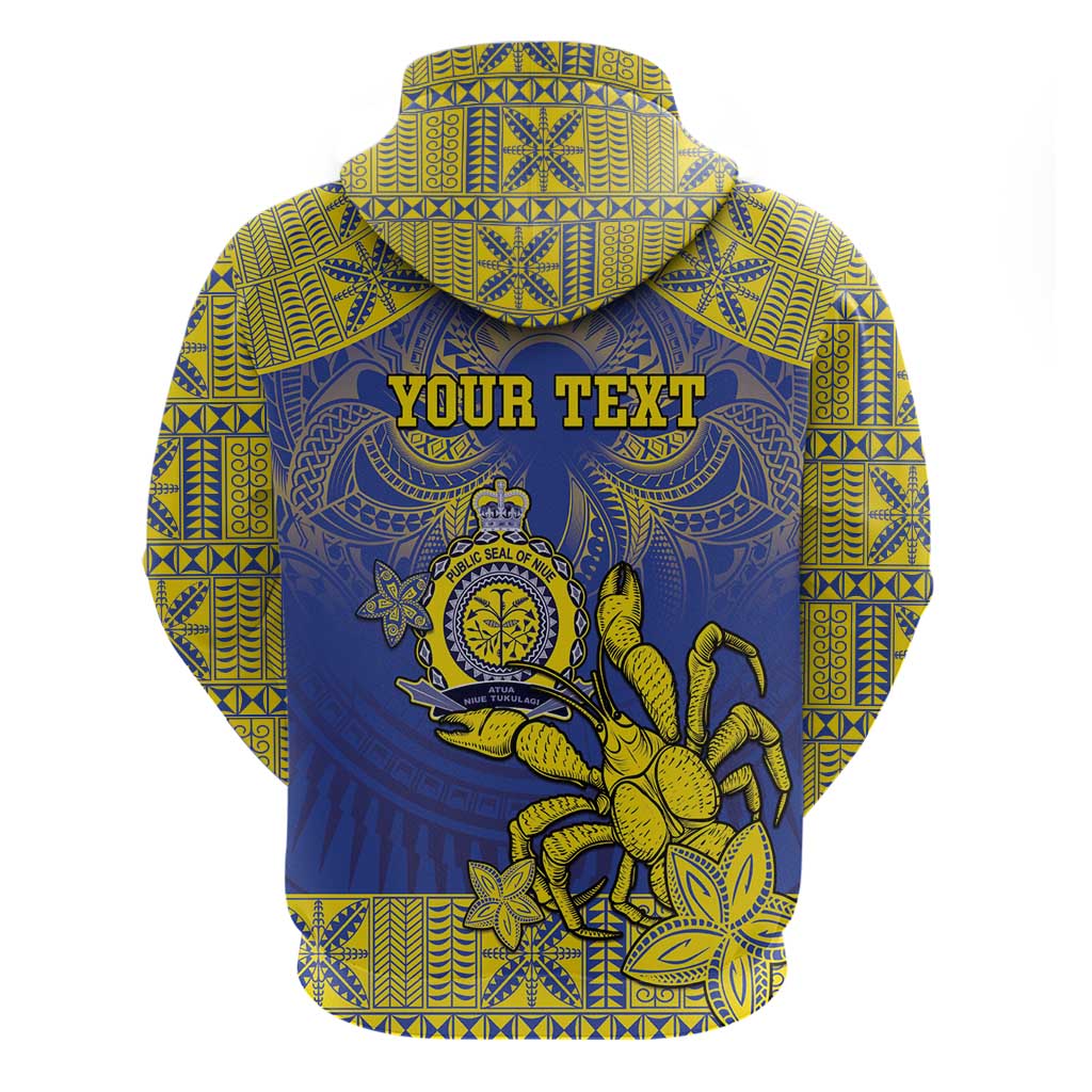 Personalised Niue The Rock Zip Hoodie Niuean Crab Hiapo Pattern Blue Version LT05