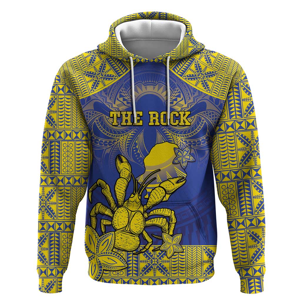 Personalised Niue The Rock Zip Hoodie Niuean Crab Hiapo Pattern Blue Version LT05