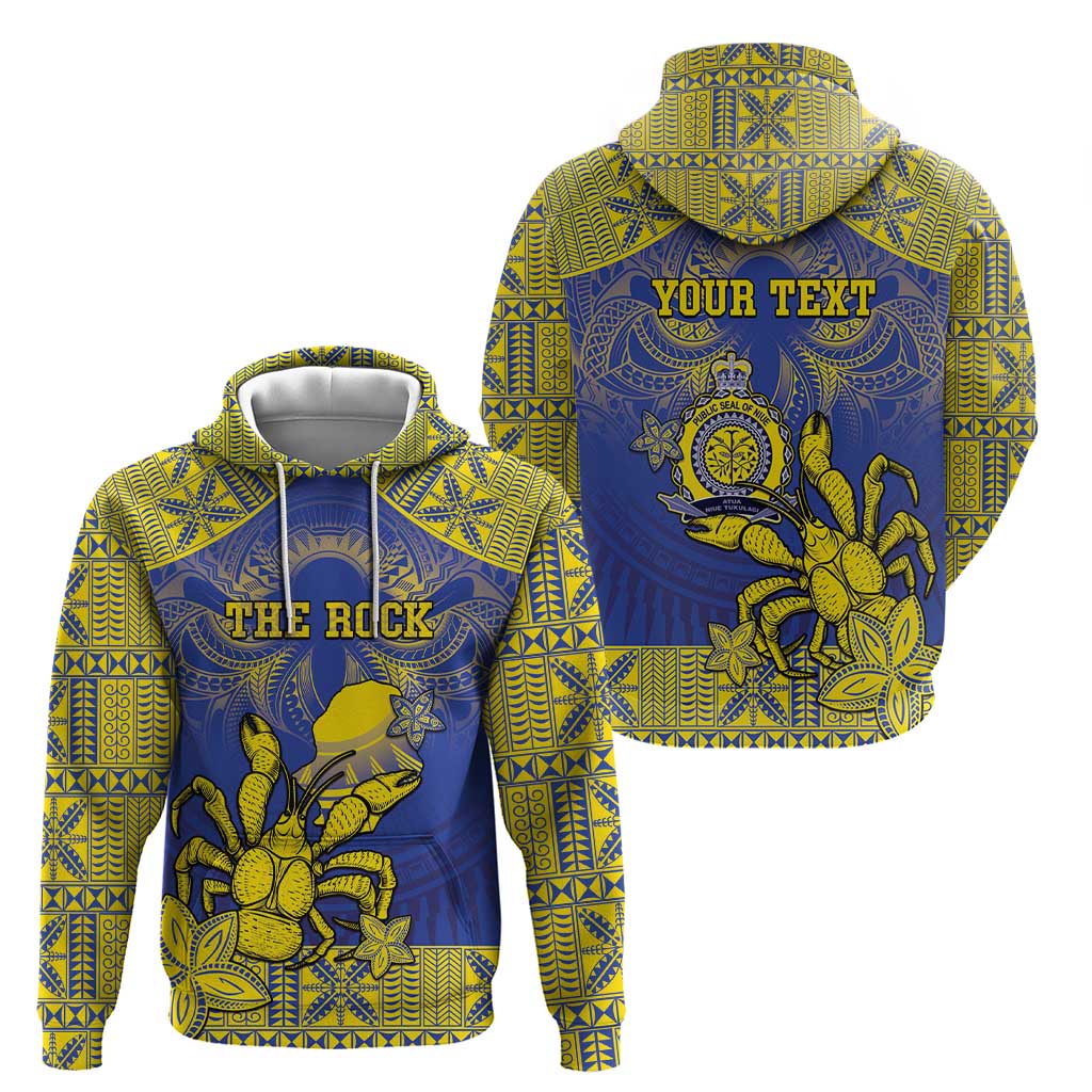 Personalised Niue The Rock Zip Hoodie Niuean Crab Hiapo Pattern Blue Version LT05
