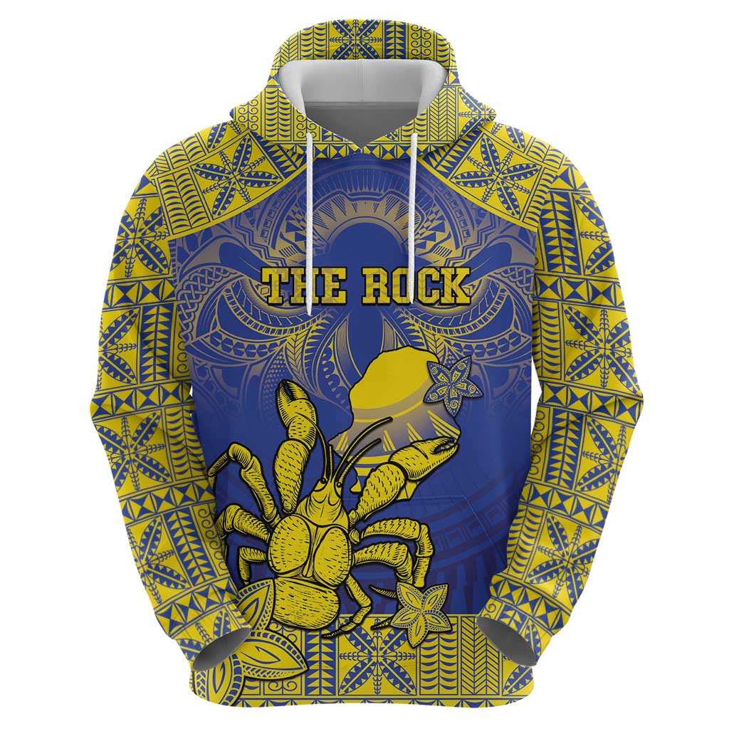 Personalised Niue The Rock Zip Hoodie Niuean Crab Hiapo Pattern Blue Version LT05