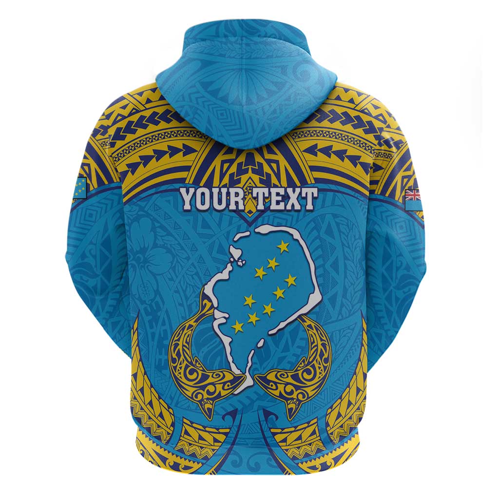 Personalised Tuvalu Independence Day Zip Hoodie Coat Of Arms With Polynesian Dolphin Tattoo LT05