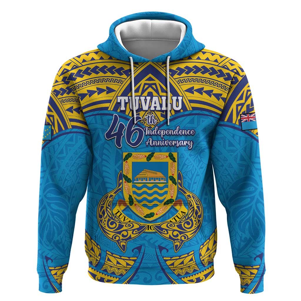 Personalised Tuvalu Independence Day Zip Hoodie Coat Of Arms With Polynesian Dolphin Tattoo LT05