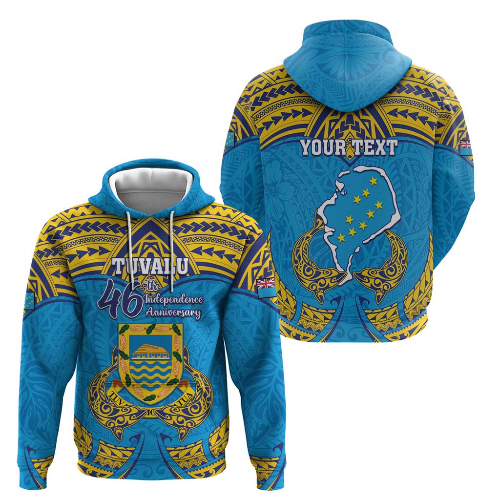 Personalised Tuvalu Independence Day Zip Hoodie Coat Of Arms With Polynesian Dolphin Tattoo LT05