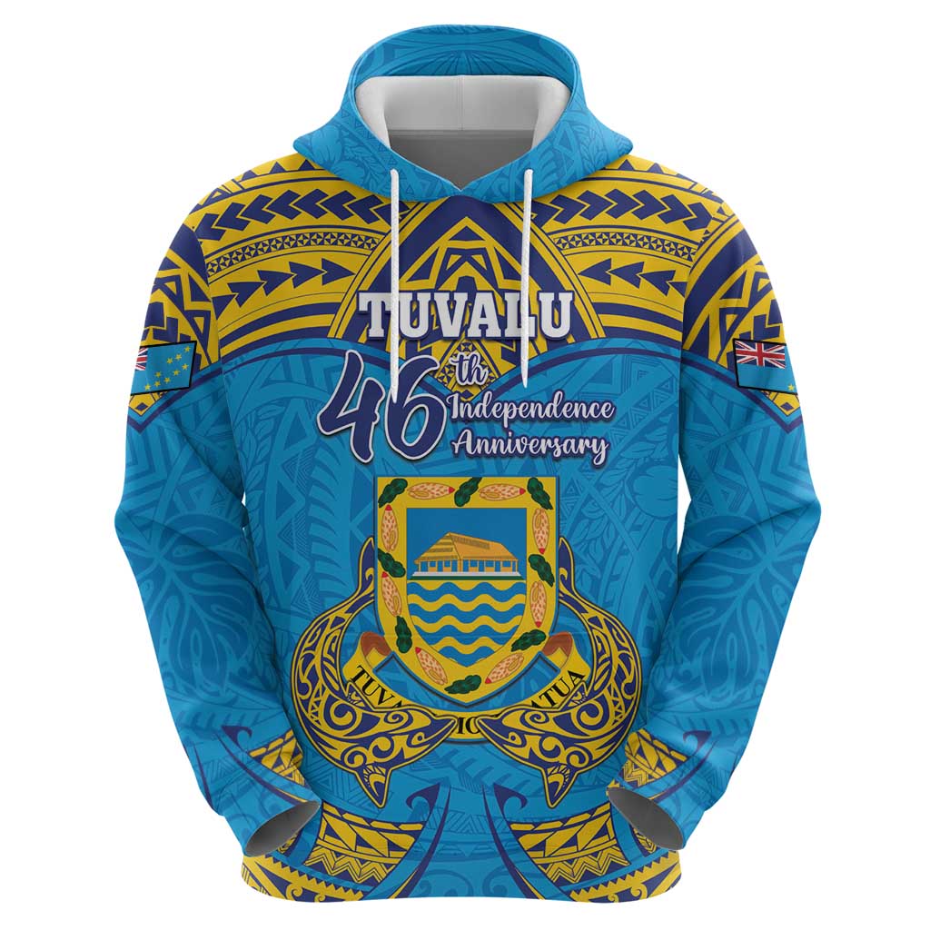 Personalised Tuvalu Independence Day Zip Hoodie Coat Of Arms With Polynesian Dolphin Tattoo LT05