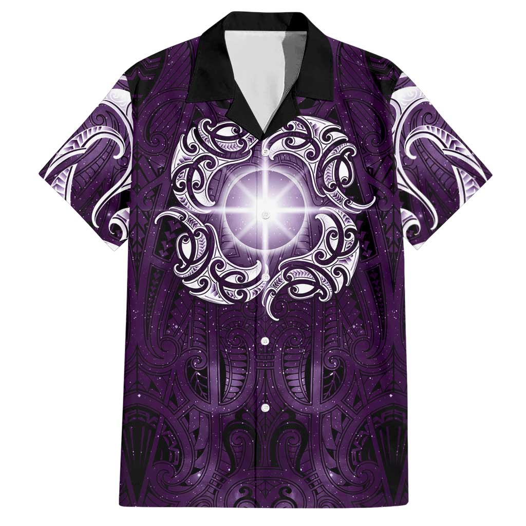 New Zealand Matariki Waipunarangi Hawaiian Shirt Maori Moko Purple Galaxy LT05