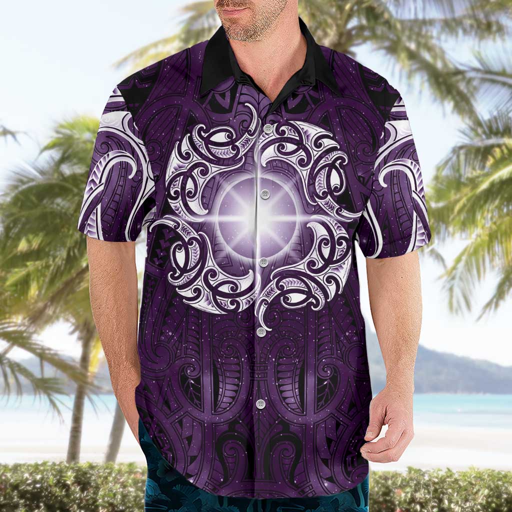 New Zealand Matariki Waipunarangi Hawaiian Shirt Maori Moko Purple Galaxy LT05