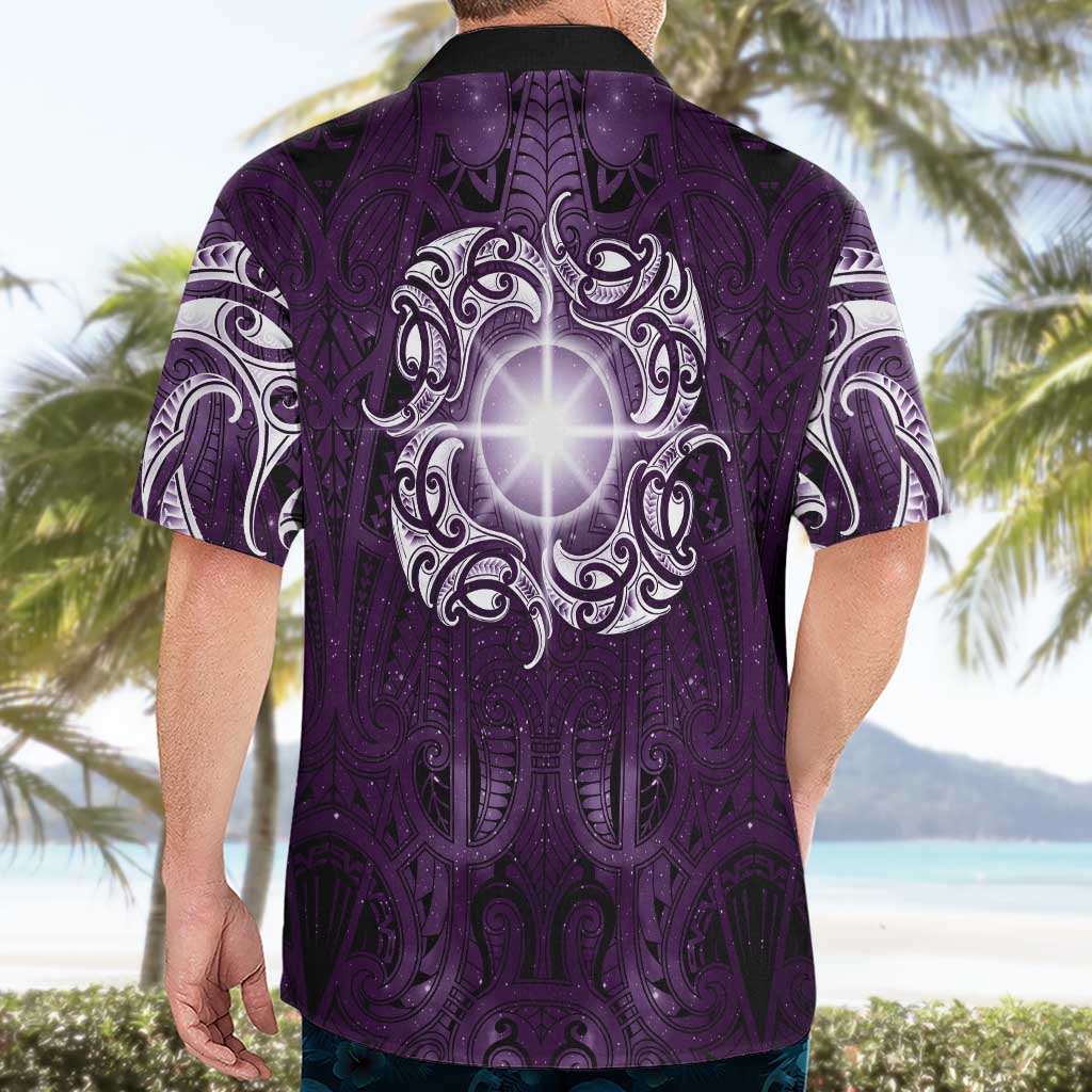 New Zealand Matariki Waipunarangi Hawaiian Shirt Maori Moko Purple Galaxy LT05