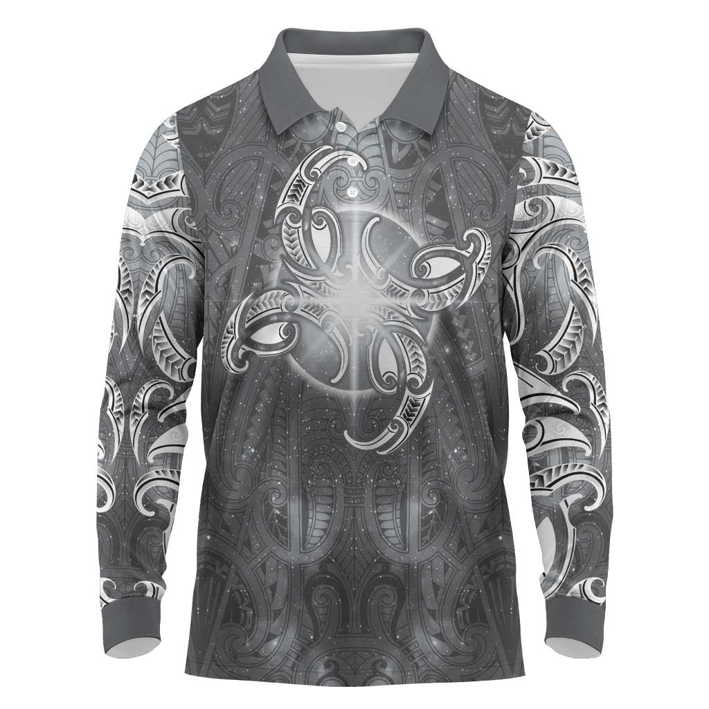 New Zealand Matariki Ururangi Long Sleeve Polo Shirt Maori Moko Grey Galaxy LT05