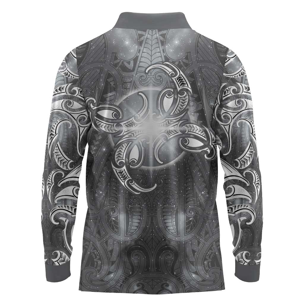 New Zealand Matariki Ururangi Long Sleeve Polo Shirt Maori Moko Grey Galaxy LT05
