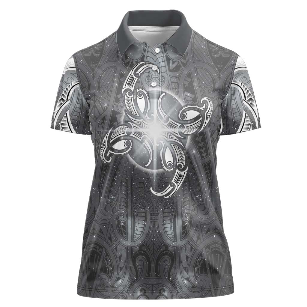 New Zealand Matariki Ururangi Women Polo Shirt Maori Moko Grey Galaxy LT05