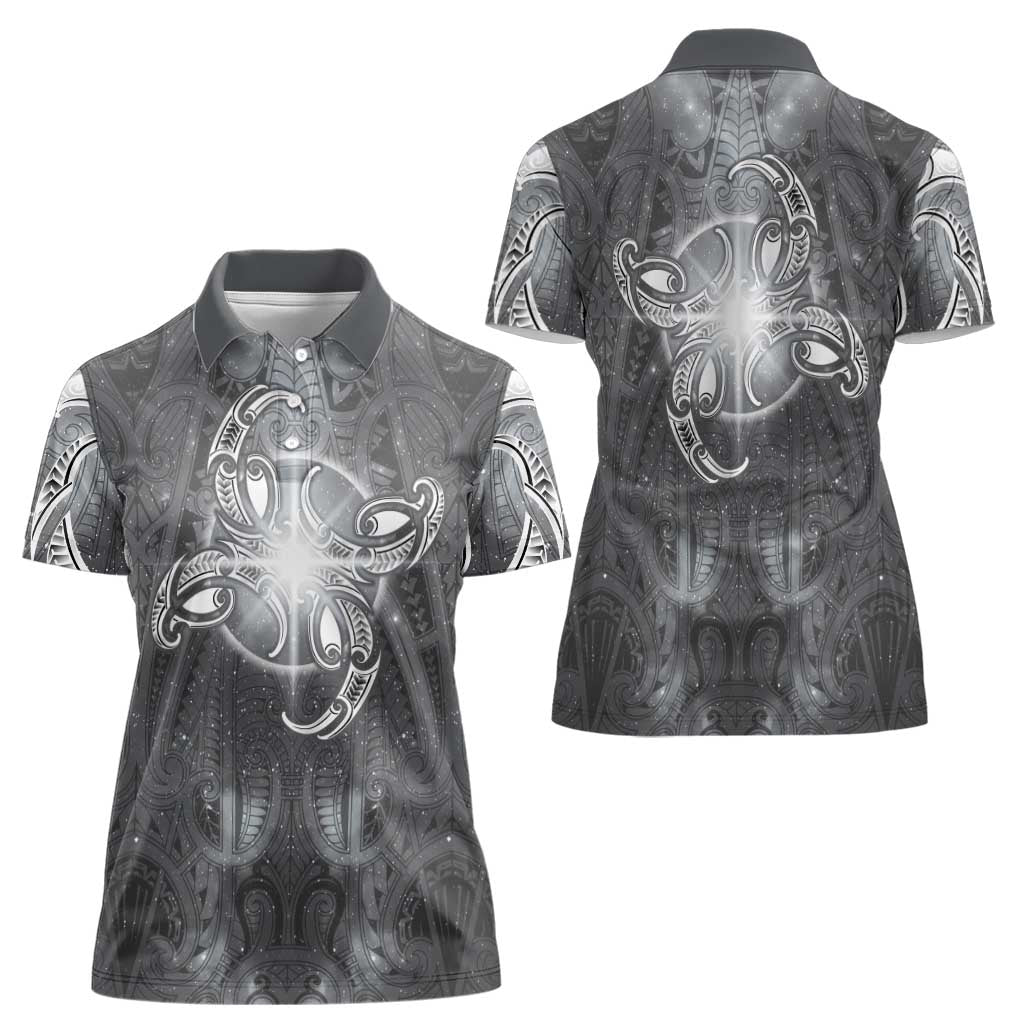 New Zealand Matariki Ururangi Women Polo Shirt Maori Moko Grey Galaxy LT05