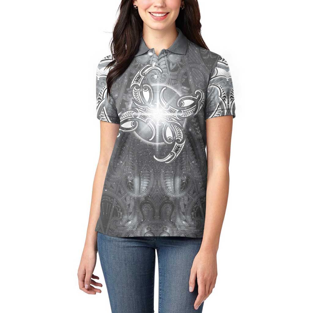 New Zealand Matariki Ururangi Women Polo Shirt Maori Moko Grey Galaxy LT05