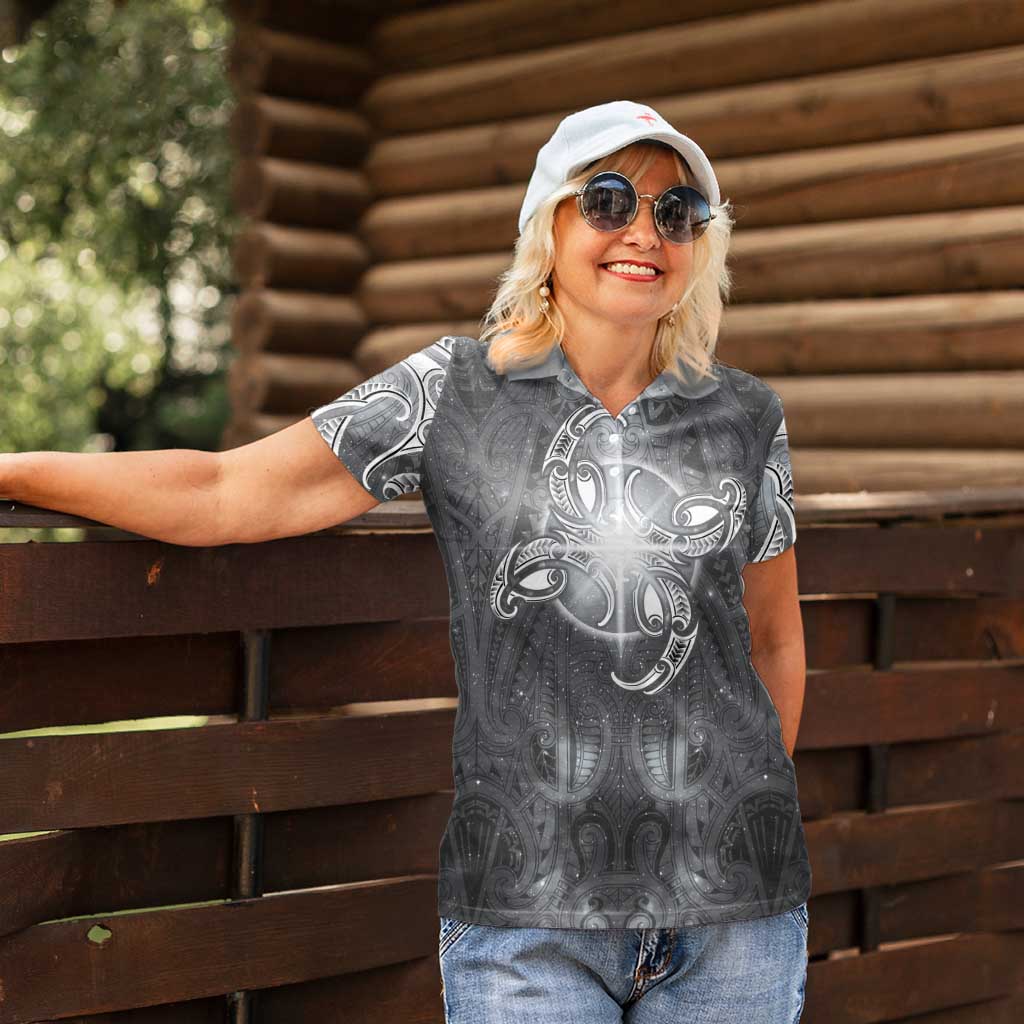 New Zealand Matariki Ururangi Women Polo Shirt Maori Moko Grey Galaxy LT05