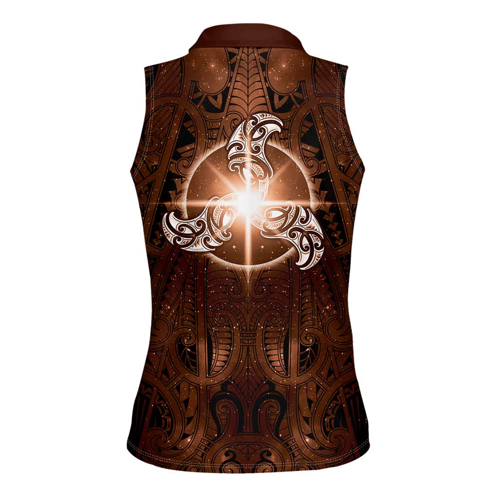 New Zealand Matariki Tupuanuku Women Sleeveless Polo Shirt Maori Moko Brown Galaxy LT05
