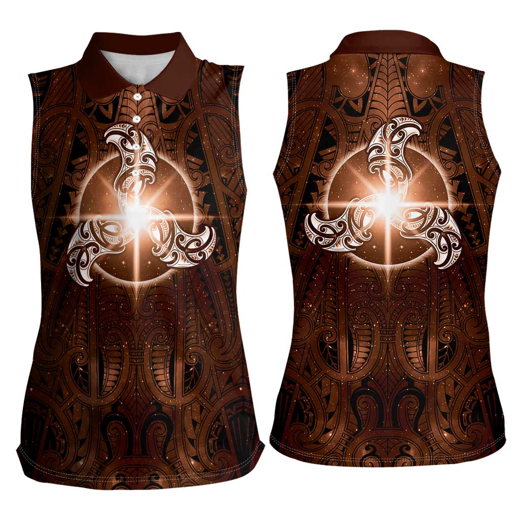 New Zealand Matariki Tupuanuku Women Sleeveless Polo Shirt Maori Moko Brown Galaxy LT05