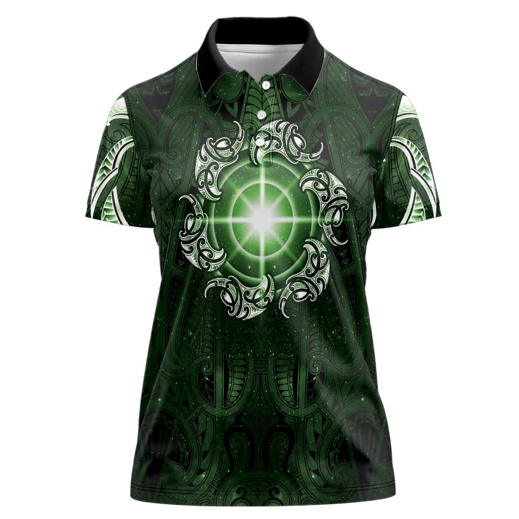 New Zealand Matariki Tupuarangi Women Polo Shirt Maori Moko Green Galaxy LT05