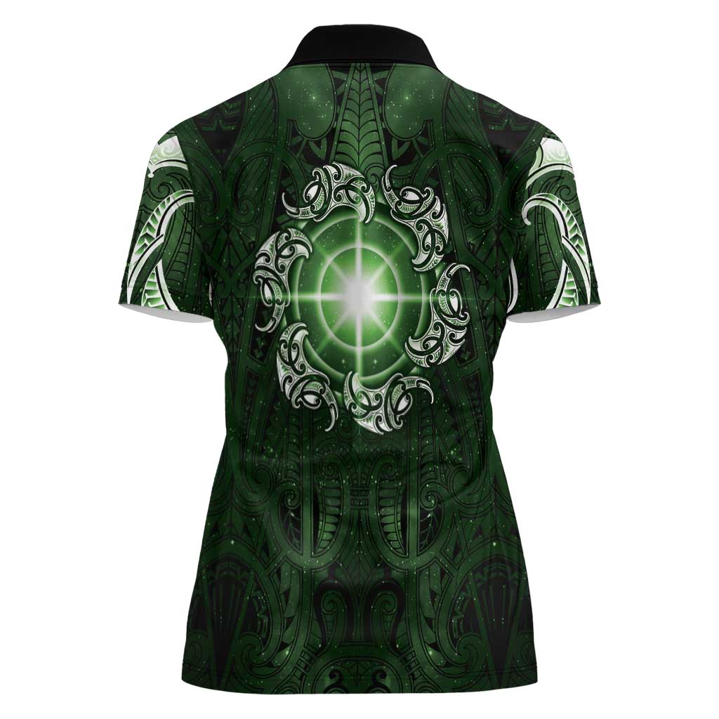 New Zealand Matariki Tupuarangi Women Polo Shirt Maori Moko Green Galaxy LT05