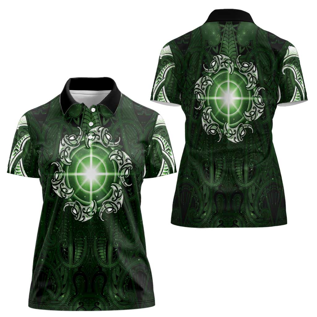 New Zealand Matariki Tupuarangi Women Polo Shirt Maori Moko Green Galaxy LT05