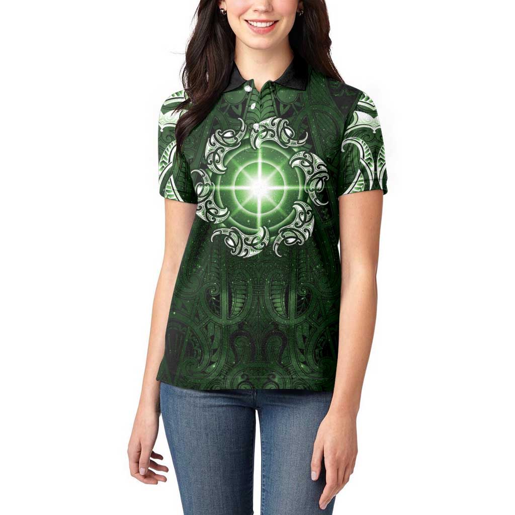 New Zealand Matariki Tupuarangi Women Polo Shirt Maori Moko Green Galaxy LT05