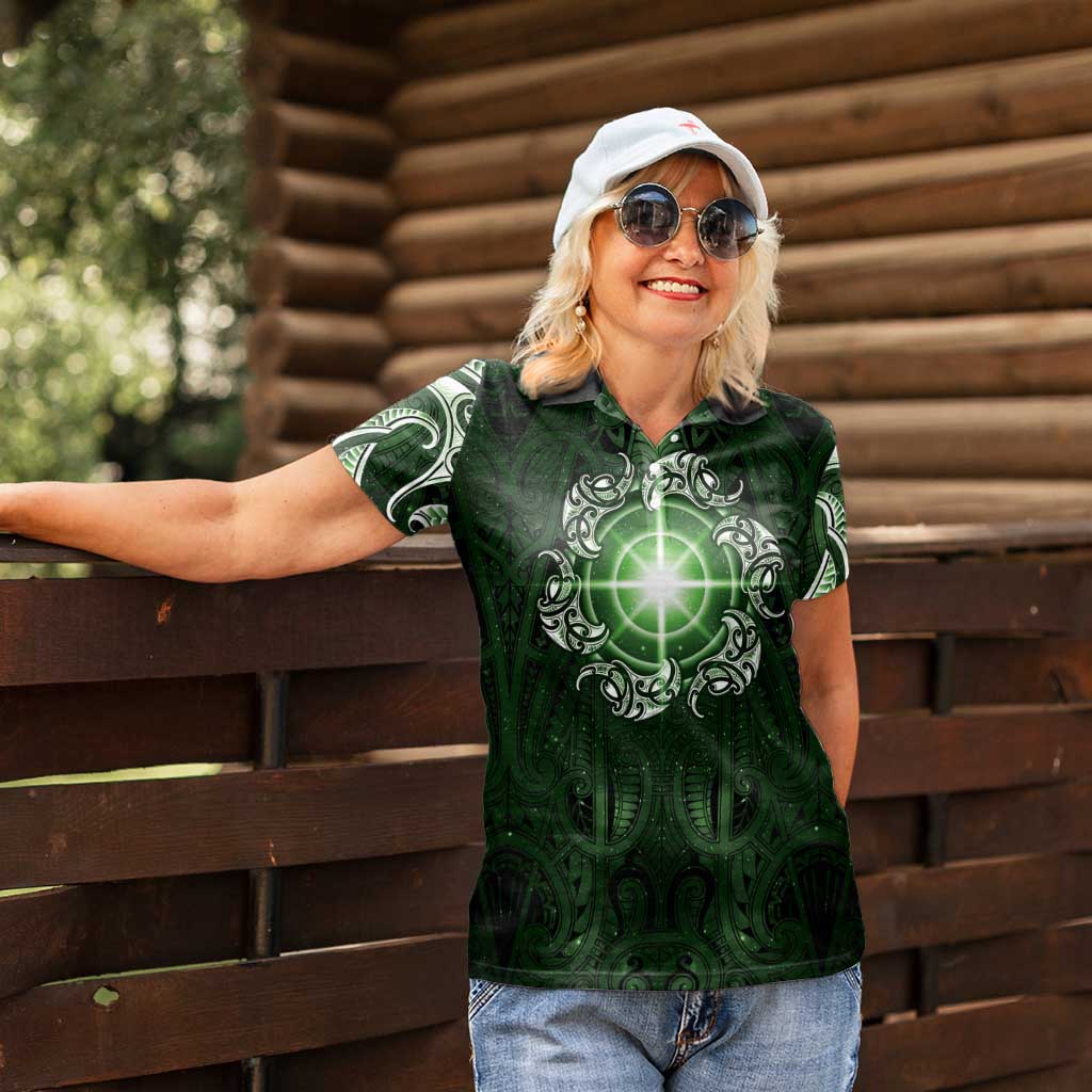 New Zealand Matariki Tupuarangi Women Polo Shirt Maori Moko Green Galaxy LT05