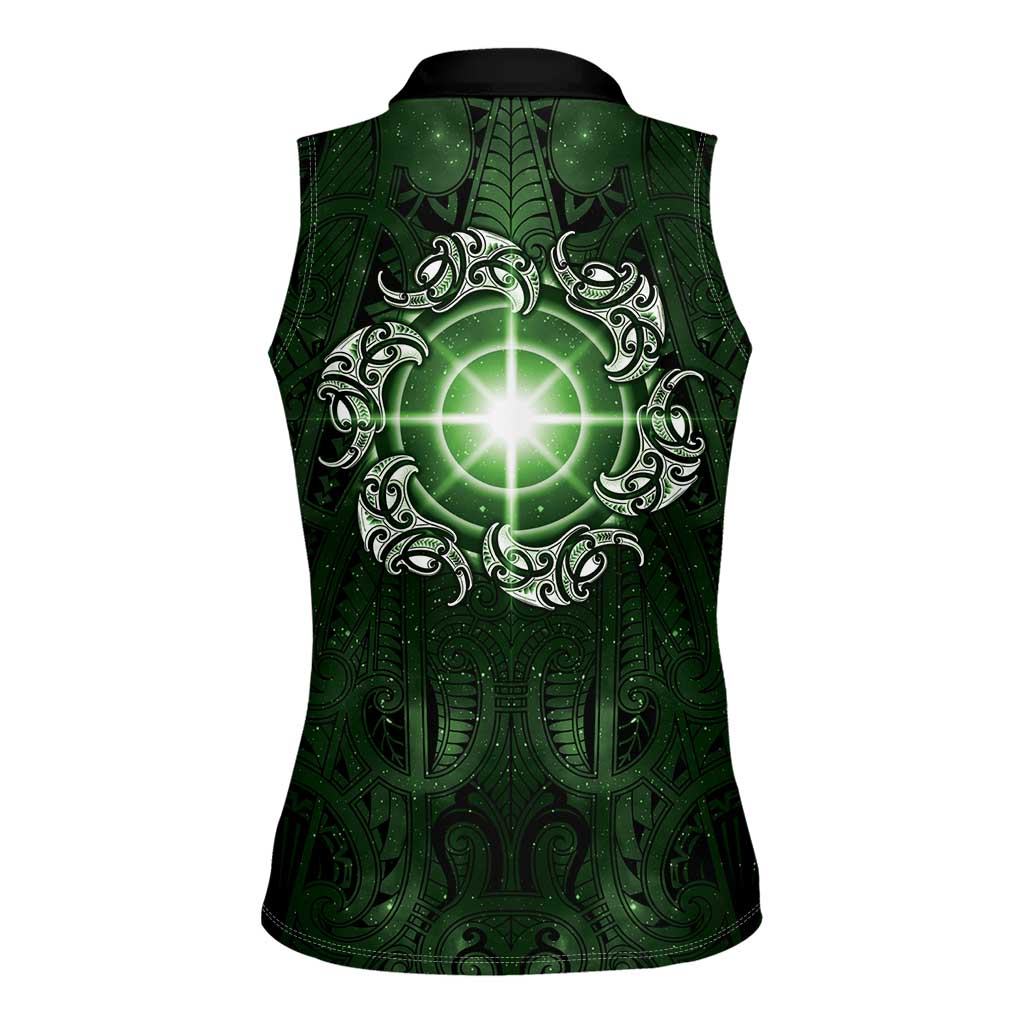 New Zealand Matariki Tupuarangi Women Sleeveless Polo Shirt Maori Moko Green Galaxy LT05