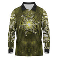 New Zealand Matariki Hiwaiterangi Long Sleeve Polo Shirt Maori Moko Yellow Galaxy LT05