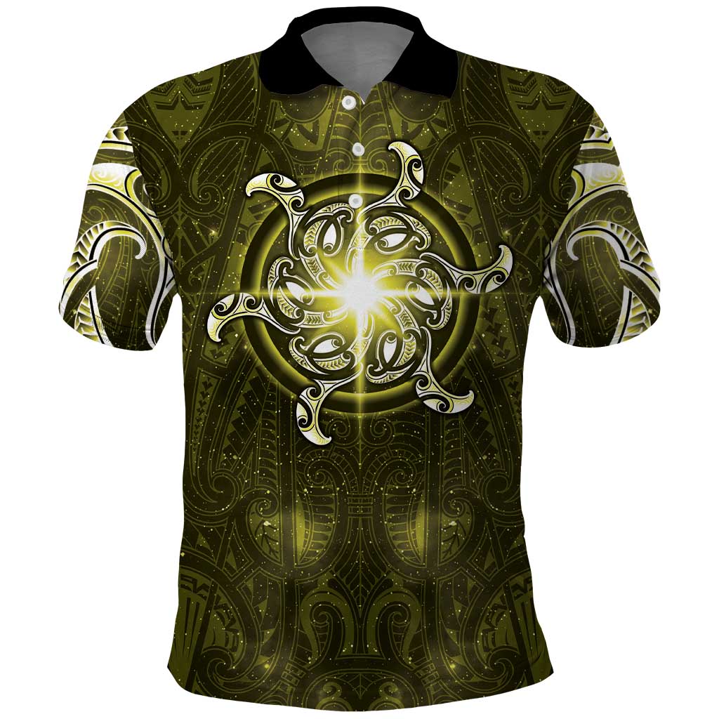 New Zealand Matariki Hiwaiterangi Polo Shirt Maori Moko Yellow Galaxy LT05