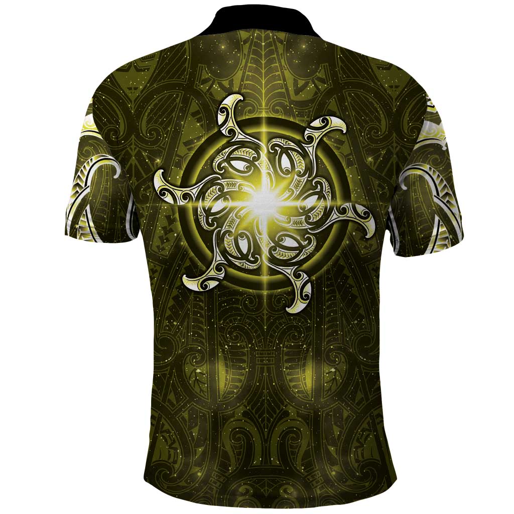 New Zealand Matariki Hiwaiterangi Polo Shirt Maori Moko Yellow Galaxy LT05