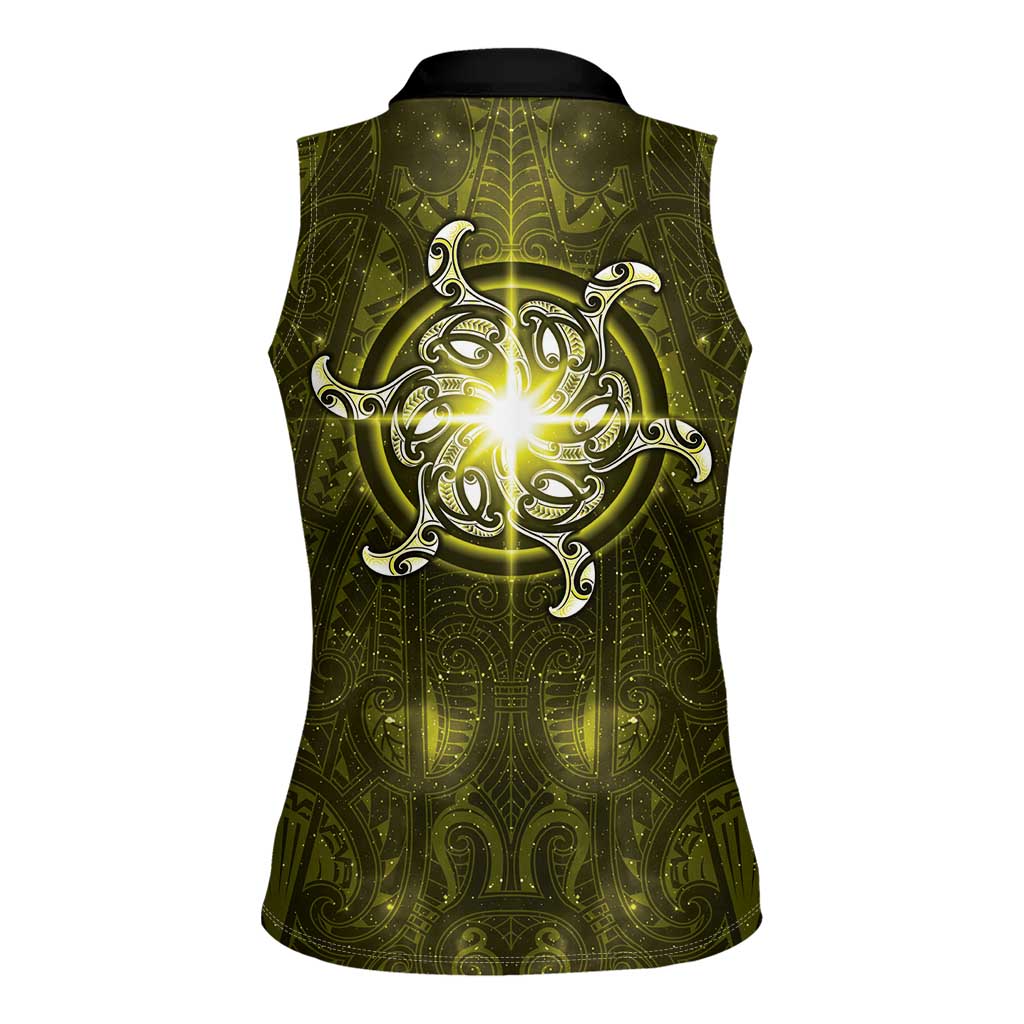 New Zealand Matariki Hiwaiterangi Women Sleeveless Polo Shirt Maori Moko Yellow Galaxy LT05