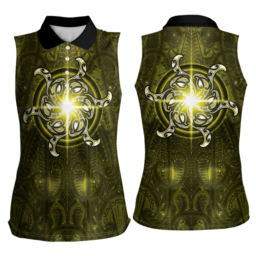New Zealand Matariki Hiwaiterangi Women Sleeveless Polo Shirt Maori Moko Yellow Galaxy LT05