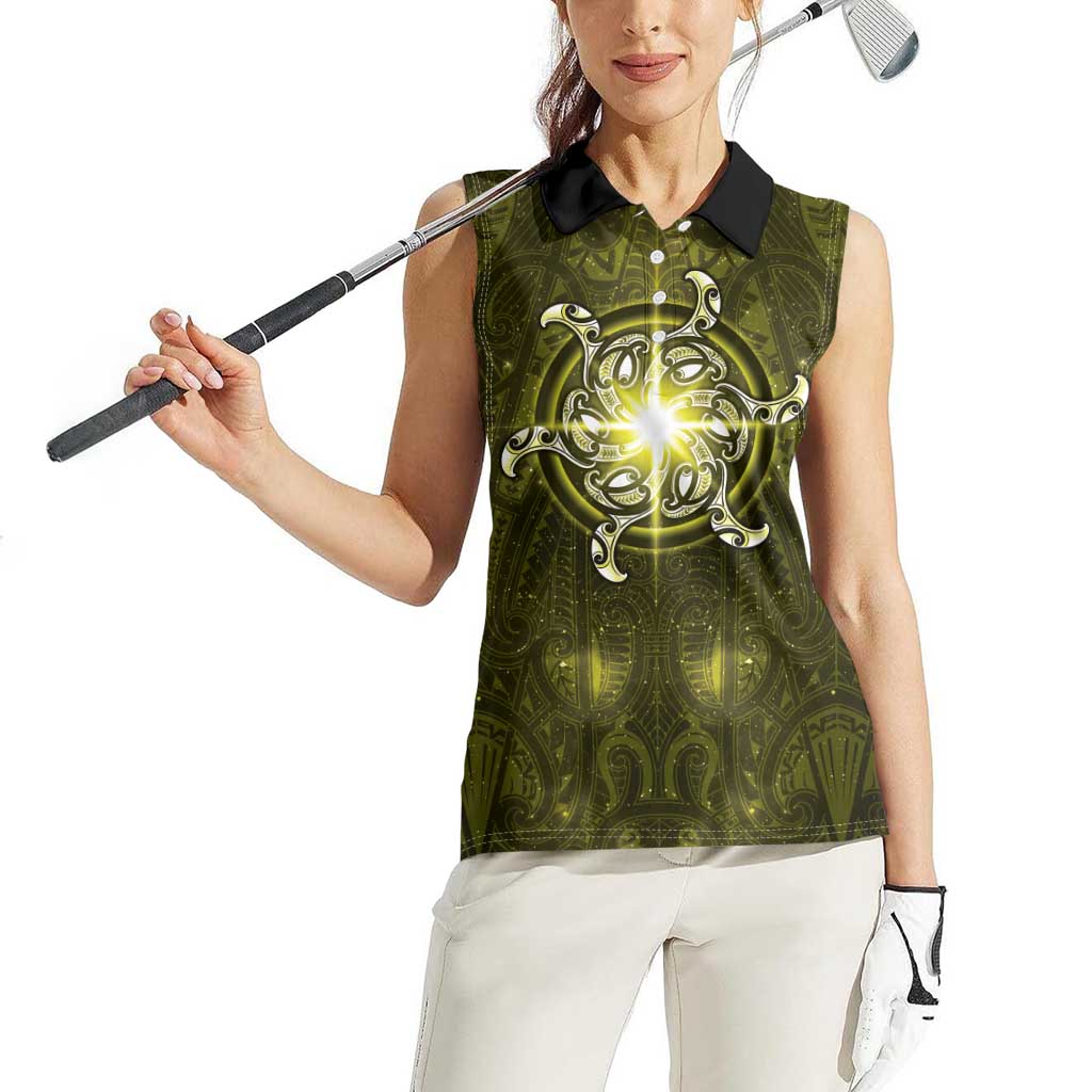 New Zealand Matariki Hiwaiterangi Women Sleeveless Polo Shirt Maori Moko Yellow Galaxy LT05