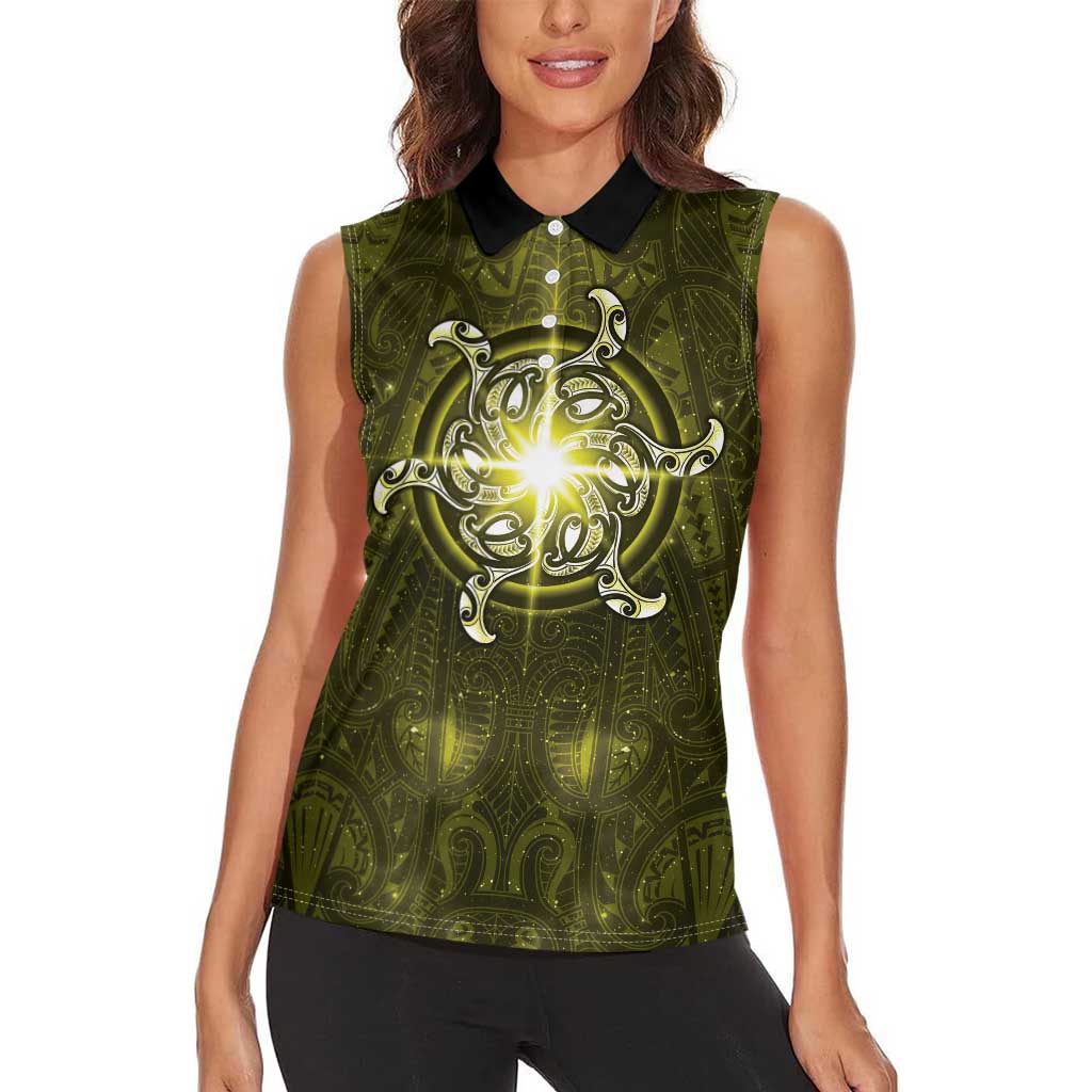 New Zealand Matariki Hiwaiterangi Women Sleeveless Polo Shirt Maori Moko Yellow Galaxy LT05